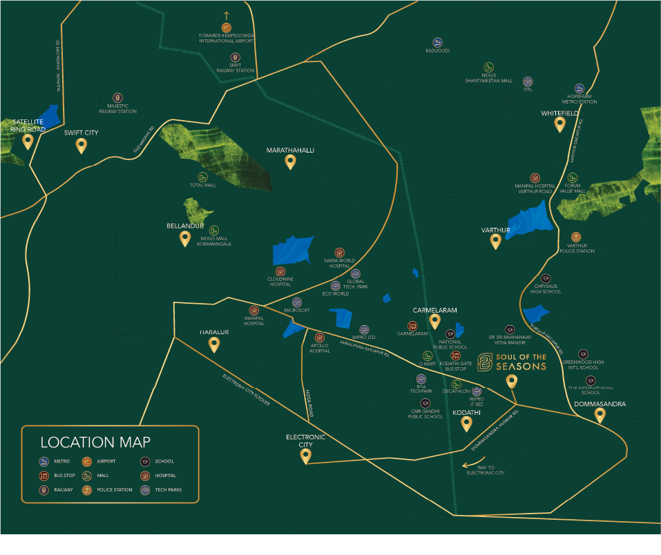 NBR Soul of the Seasons location map near Sarjapur, Whitefield, and tech parks