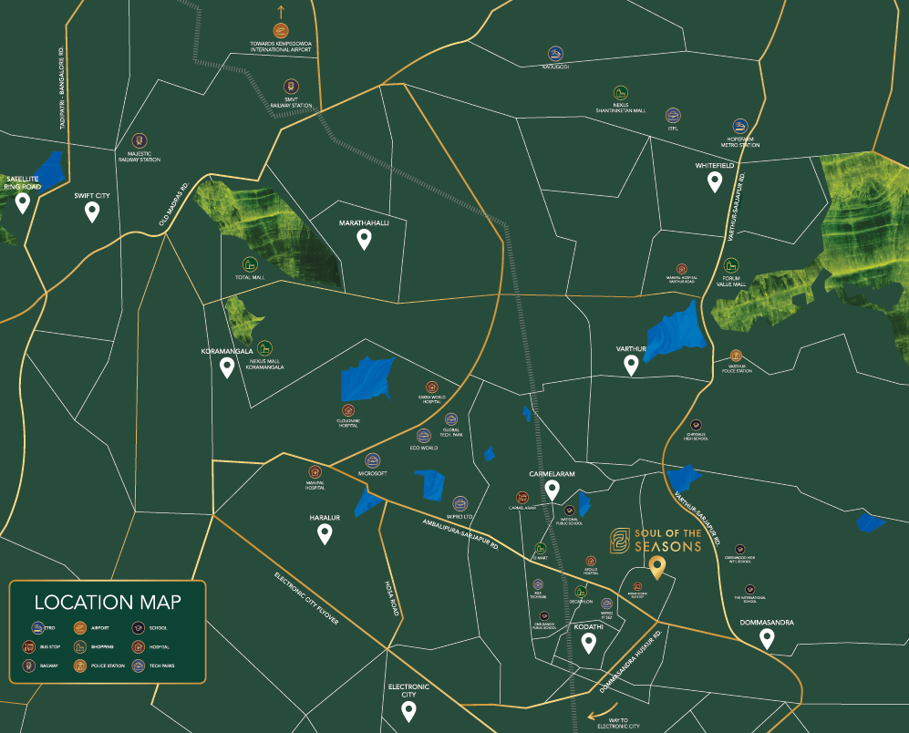 NBR Soul of the Seasons location map near Sarjapur, Whitefield, and tech parks